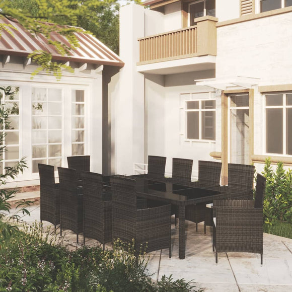 NNEVL 11 Piece Outdoor Dining Set with Cushions Poly Rattan Black