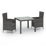 NNEVL 3 Piece Outdoor Dining Set with Cushions Poly Rattan Grey