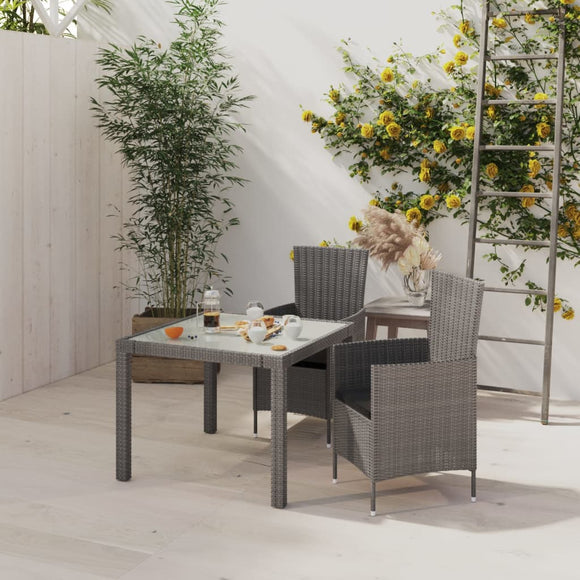 NNEVL 3 Piece Outdoor Dining Set with Cushions Poly Rattan Grey