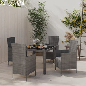 NNEVL 5 Piece Outdoor Dining Set with Cushions Poly Rattan Grey