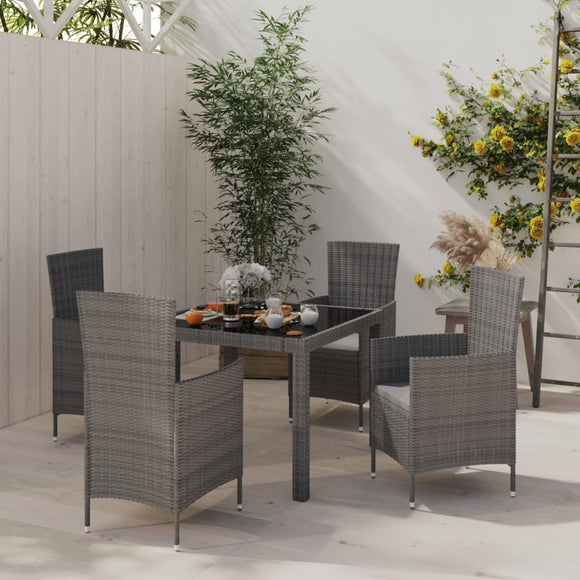 NNEVL 5 Piece Outdoor Dining Set with Cushions Poly Rattan Grey