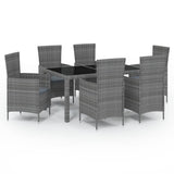 NNEVL 7 Piece Outdoor Dining Set with Cushions Poly Rattan Grey