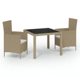 NNEVL 3 Piece Outdoor Dining Set with Cushions Poly Rattan Beige