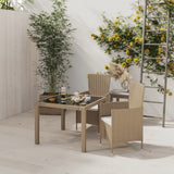 NNEVL 3 Piece Outdoor Dining Set with Cushions Poly Rattan Beige