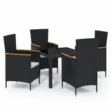 NNEVL 5 Piece Outdoor Dining Set with Cushions Poly Rattan Black