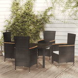 NNEVL 5 Piece Outdoor Dining Set with Cushions Poly Rattan Black