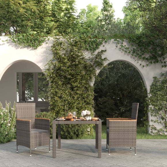 NNEVL 3 Piece Outdoor Dining Set with Cushions Poly Rattan Black and Grey