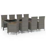 NNEVL 9 Piece Outdoor Dining Set with Cushions Poly Rattan Grey
