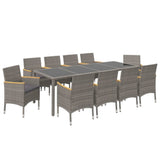 NNEVL 11 Piece Outdoor Dining Set with Cushions Poly Rattan Black and Grey
