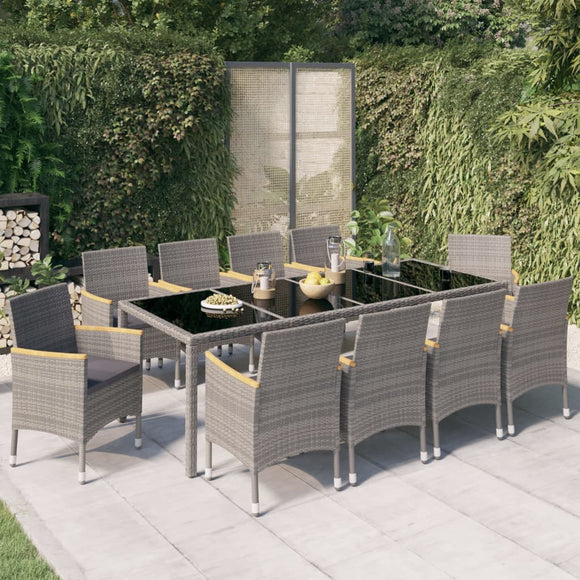 NNEVL 11 Piece Outdoor Dining Set with Cushions Poly Rattan Black and Grey