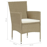 NNEVL 3 Piece Garden Dining Set with Cushions Poly Rattan Beige