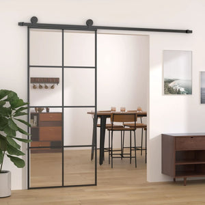 NNEVL Sliding Door Black 90x205 cm ESG Glass and Aluminium