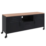 NNEVL TV Cabinet Black 110x30x43 cm Iron and Solid Wood Fir