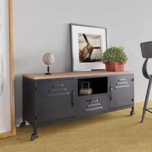 NNEVL TV Cabinet Black 110x30x43 cm Iron and Solid Wood Fir