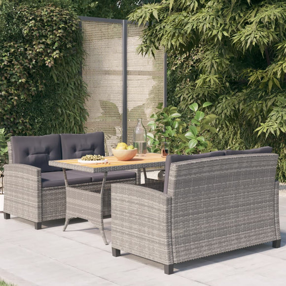 NNEVL 3 Piece Garden Dining Set with Grey Cushions Poly Rattan