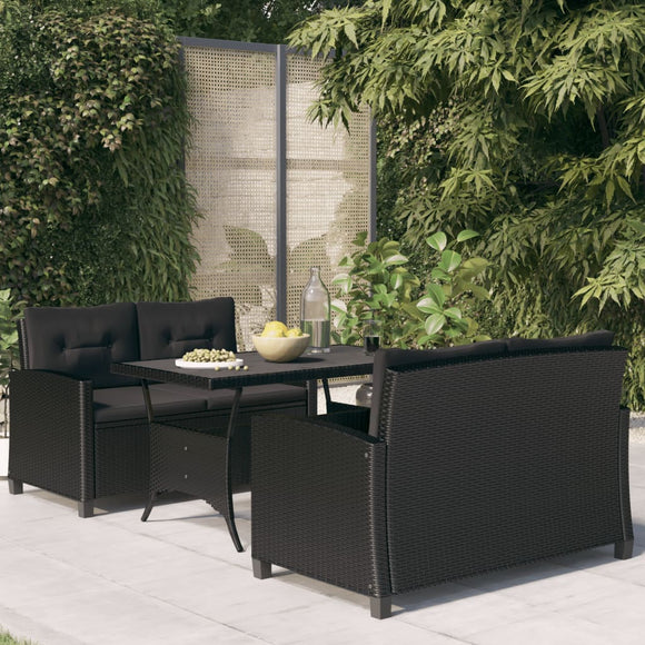 NNEVL 3 Piece Garden Dining Set with Black Cushions Poly Rattan