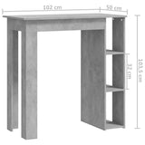 NNEVL Bar Table with Shelf Concrete Grey 102x50x103.5 cm Chipboard