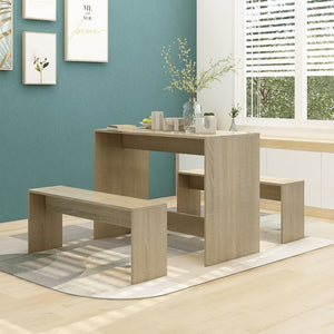 NNEVL 3 Piece Dining Set Sonoma Oak Chipboard