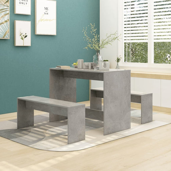 NNEVL 3 Piece Dining Set Concrete Grey Chipboard