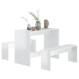 NNEVL 3 Piece Dining Set High Gloss White Chipboard