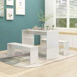 NNEVL 3 Piece Dining Set High Gloss White Chipboard
