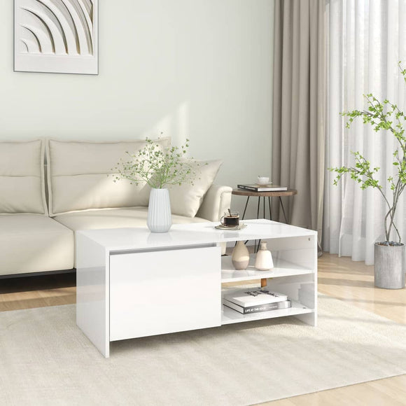 NNEVL Coffee Table High Gloss White 102x50x45 cm Engineered Wood