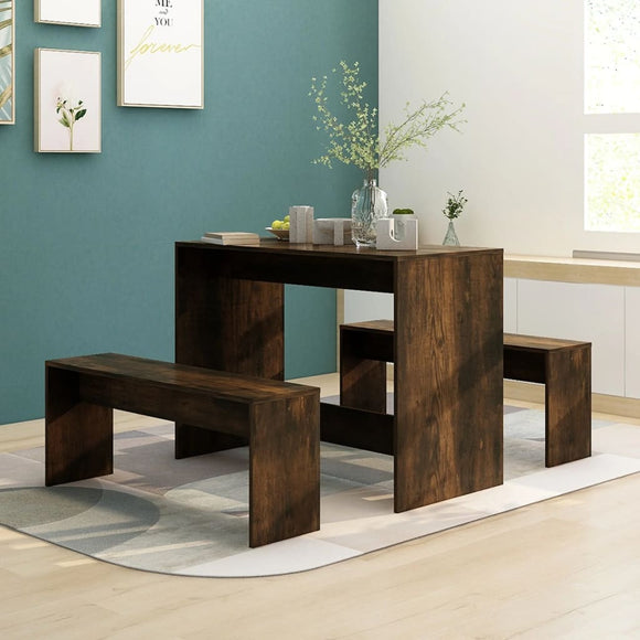 NNEVL 3 Piece Dining Set Smoked Oak Chipboard