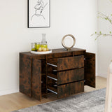 NNEVL Sideboard with 3 Drawers Smoked Oak 120x41x75 cm Chipboard