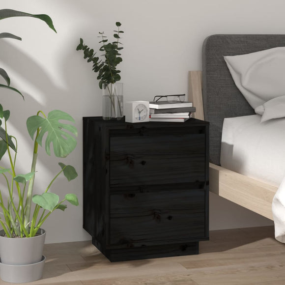 NNEVL Bedside Cabinet Black 40x35x50 cm Solid Wood Pine