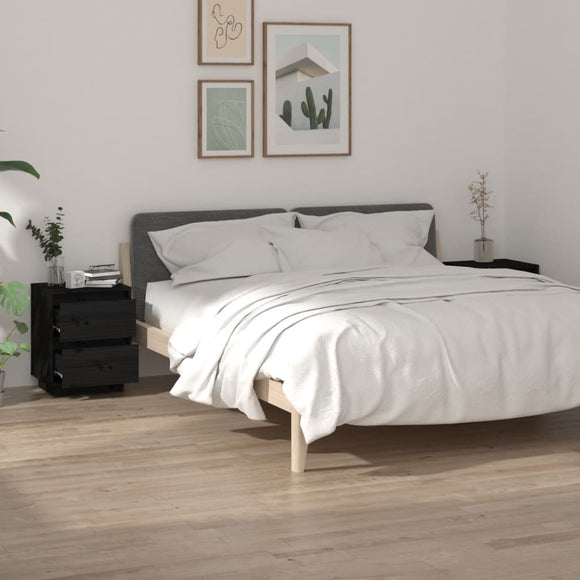 NNEVL Bedside Cabinets 2 pcs Black 40x35x50 cm Solid Wood Pine