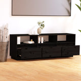 NNEVL TV Cabinet Black 140x37x50 cm Solid Wood Pine