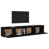 NNEVL Wall Cabinets 2pcs Black 100x30x35 cm Solid Wood Pine