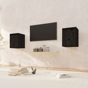 NNEVL Wall Cabinets 2pcs Black 30x30x40 cm Solid Wood Pine