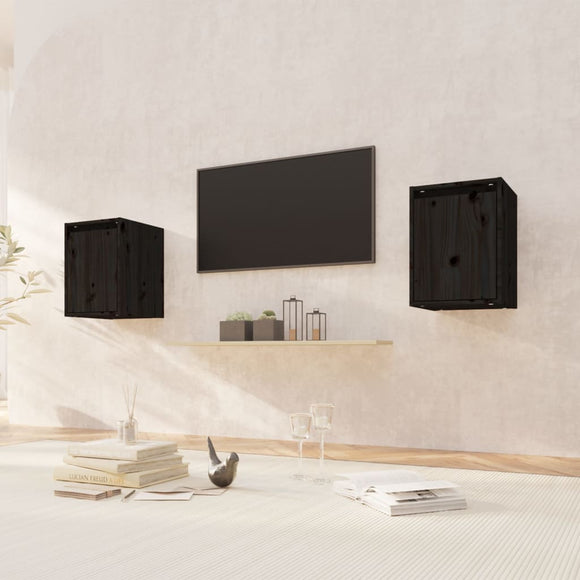 NNEVL Wall Cabinets 2pcs Black 30x30x40 cm Solid Wood Pine