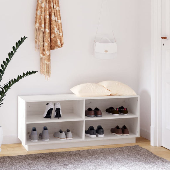 NNEVL Shoe Cabinet White 110x34x45 cm Solid Wood Pine
