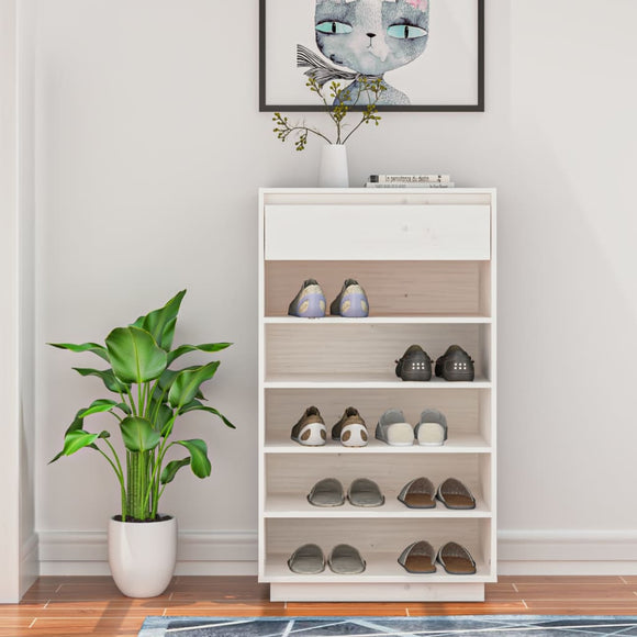 NNEVL Shoe Cabinet White 60x34x105 cm Solid Wood Pine