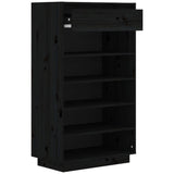 NNEVL Shoe Cabinet Black 60x34x105 cm Solid Wood Pine