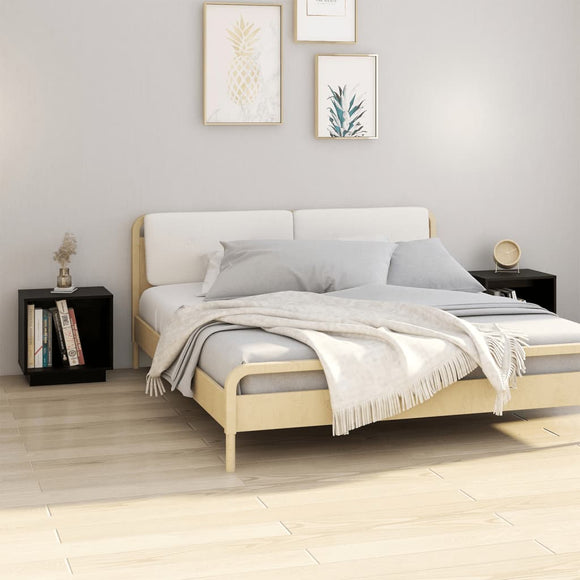 NNEVL Bedside Cabinets 2 pcs Black 40x30x40 cm Solid Wood Pine