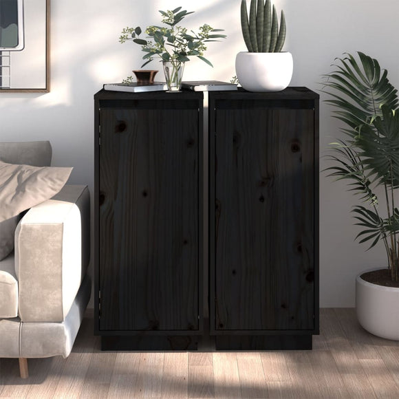 NNEVL Sideboards 2 pcs Black 31.5x34x75 cm Solid Wood Pine