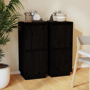 NNEVL Sideboards 2 pcs Black 31.5x34x75 cm Solid Wood Pine