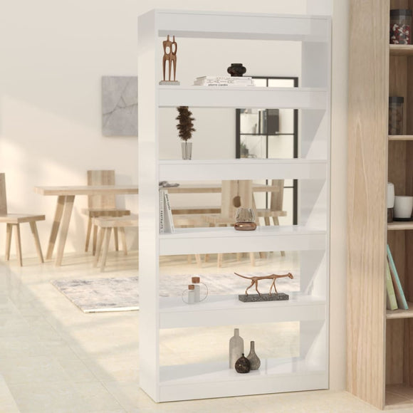 NNEVL Book Cabinet/Room Divider High Gloss White 80x30x166 cm Engineered Wood