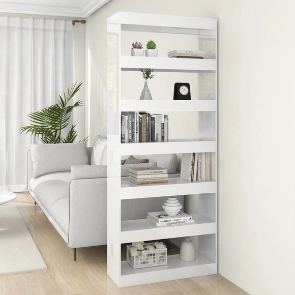 NNEVL Book Cabinet/Room Divider High Gloss White 80x30x198 cm Engineered Wood