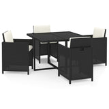 NNEVL 5 Piece Garden Dining Set with Cushions Poly Rattan Black
