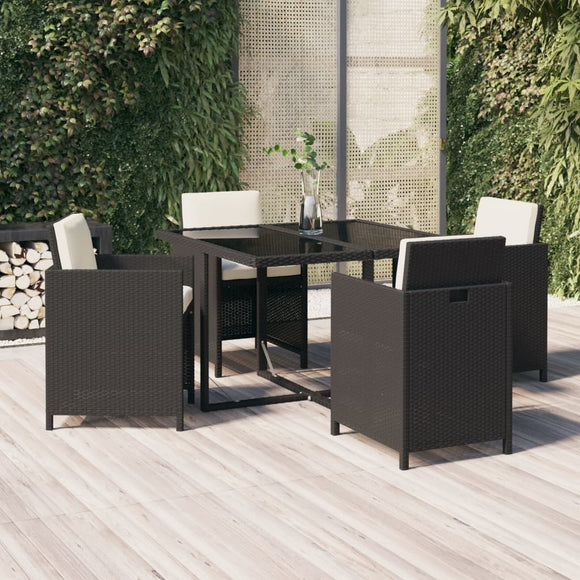 NNEVL 5 Piece Garden Dining Set with Cushions Poly Rattan Black
