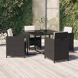 NNEVL 5 Piece Garden Dining Set with Cushions Poly Rattan Black