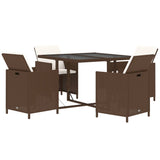 NNEVL 5 Piece Garden Dining Set with Cushions Poly Rattan Brown