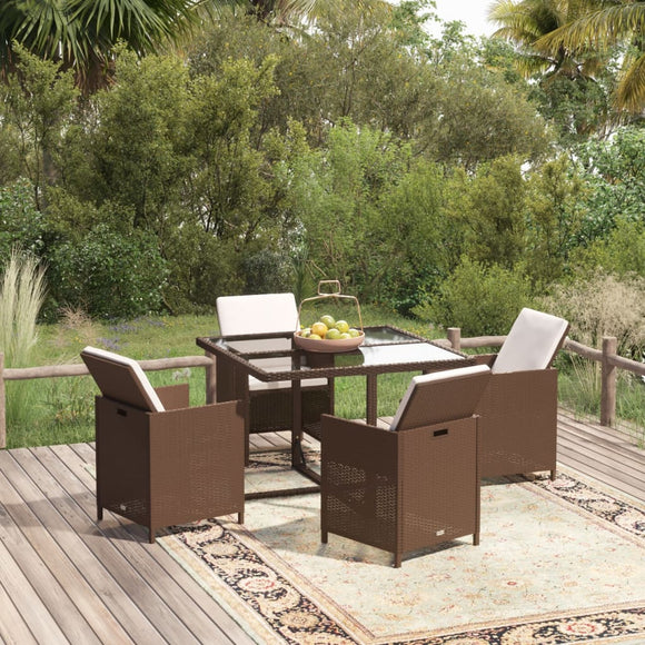 NNEVL 5 Piece Garden Dining Set with Cushions Poly Rattan Brown