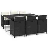 NNEVL 7 Piece Garden Dining Set with Cushions Poly Rattan Black