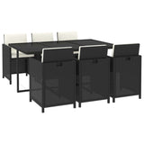 NNEVL 7 Piece Garden Dining Set with Cushions Poly Rattan Black