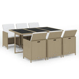 NNEVL 7 Piece Garden Dining Set with Cushions Poly Rattan Beige